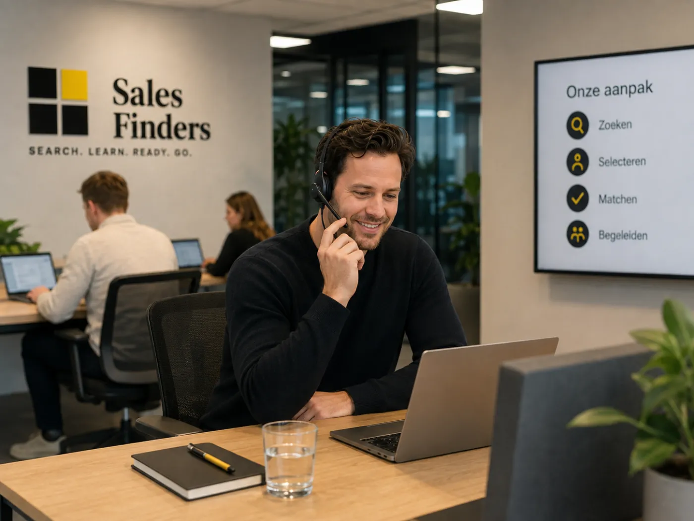 LinkedIn social selling voor B2B: van profiel naar pijplijn Consultant met headset in gesprek met een prospect, bij het artikel LinkedIn social selling voor B2B: van profiel naar pijplijn
